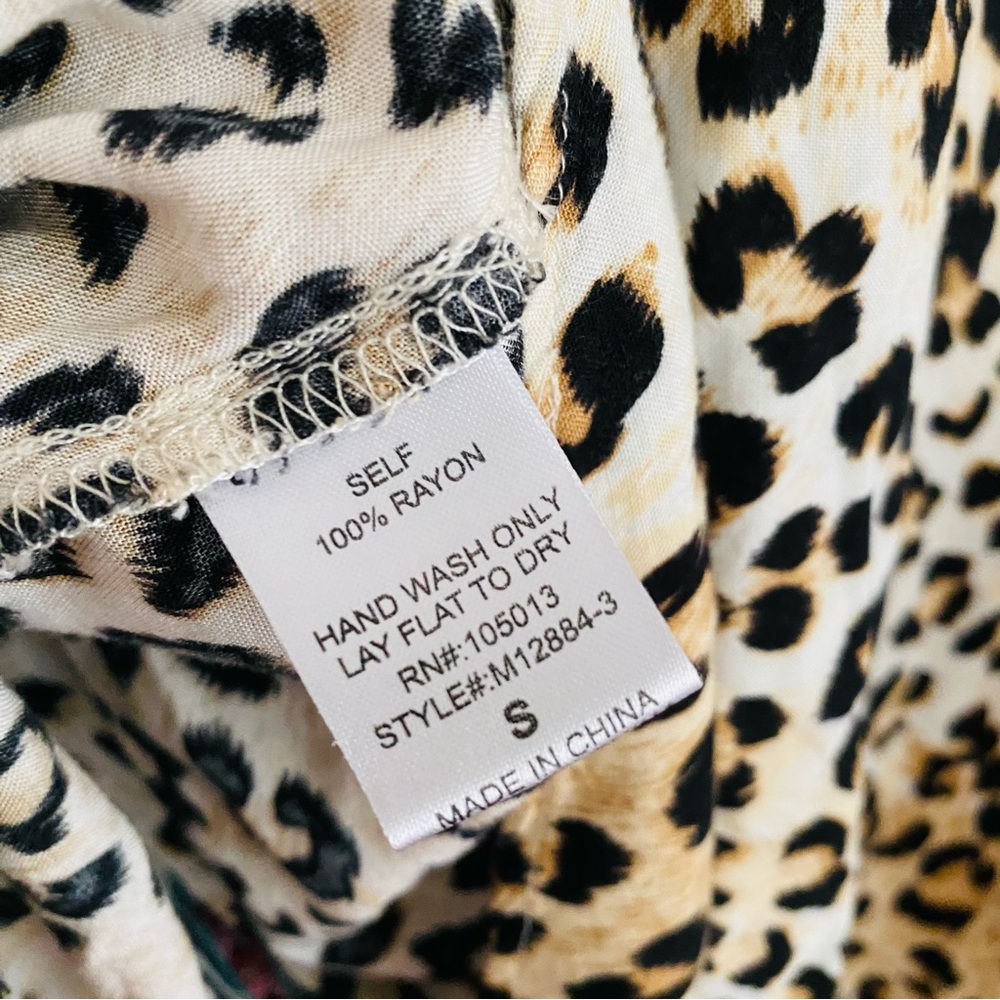 Savanna Jane Boho Colorful Floral‎ Embroidered Leopard Animal Print Blouse Small - Picture 9 of 11